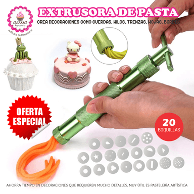 EXTRUSORA DE PASTA FONDANT CON 20 BOQUILLAS PARA REPOSTERIA