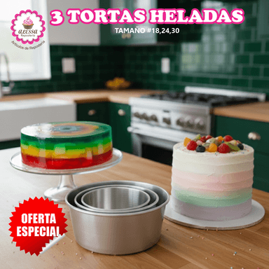 SET DE 3 MOLDES DE TORTA HELADA N°18, 24 Y 30 PARA REPOSTERIA