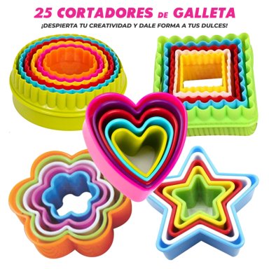 SET DE 25 CORTADORES DE GALLETA O FONDANT CON 5 FORMAS PARA REPOSTERIA