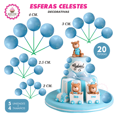 ESFERAS DECORATIVAS CELESTE PARA REPOSTERIA 40 UNIDADES