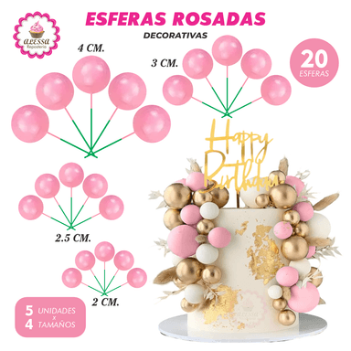 ESFERAS DECORATIVAS ROSADO PARA REPOSTERIA 40 UNIDADES