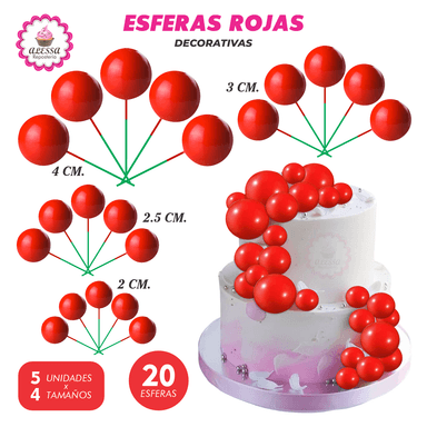 ESFERAS DECORATIVAS ROJO PARA REPOSTERIA 40 UNIDADES