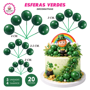 ESFERAS DECORATIVAS VERDE PARA REPOSTERIA 40 UNIDADES