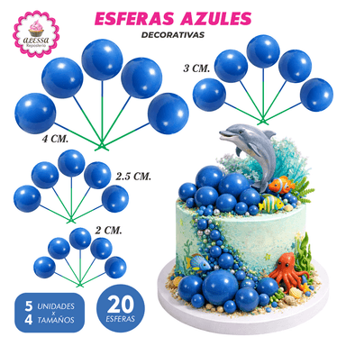ESFERAS DECORATIVAS AZUL PARA REPOSTERIA 20 UNIDADES