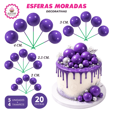 ESFERAS DECORATIVAS MORADO PARA REPOSTERIA 20 UNIDADES