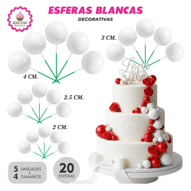 ESFERAS DECORATIVAS BLANCO PARA REPOSTERIA 20 UNIDADES