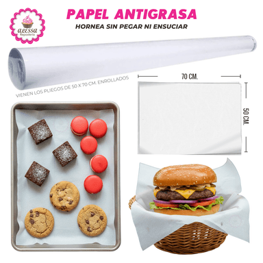 100 PLIEGOS DE PAPEL ANTIGRASA 50 X 70 CM. PARA REPOSTERÍA PANADERÍA