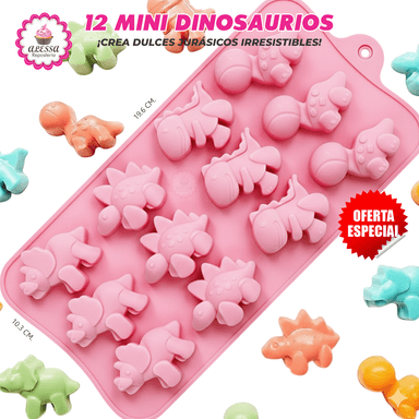MOLDE DE SILICONA DE 12 MINI DINOSAURIOS PARA REPOSTERIA