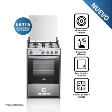 COCINA DE PIE INDURAMA CORUÑA QZ A GAS 4 QUEMADORES CROMA - 1