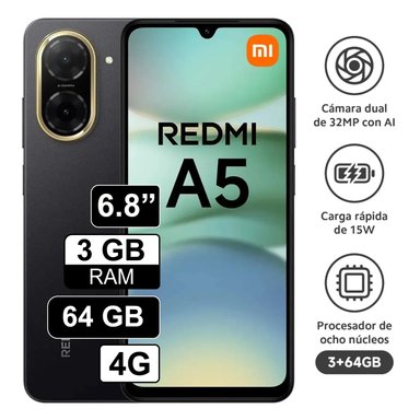 CELULAR XIAOMI REDMI A5 4G 128GB 4GB RAM CÁMARA PRINCIPAL 32MP FRONTAL 8MP 688 NEGRO