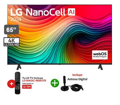 TELEVISOR 65' LG NANOCELL 4K THINQ AI 65NANO80TSA (2024) + ANTENA DIGITAL - 1