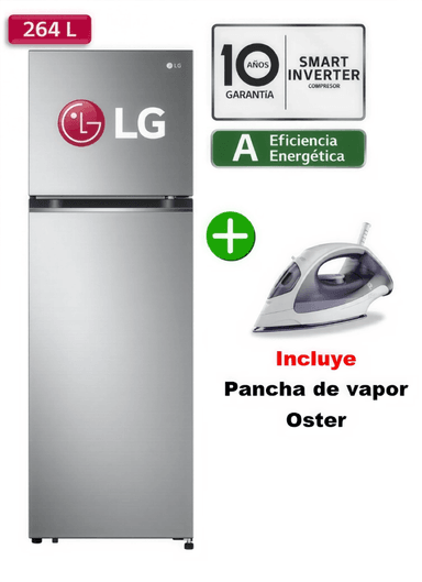 REFRIGERADORA LG TOP FREEZER GT26BPP 264L PLATEADA + PLANCHA OSTER - 1