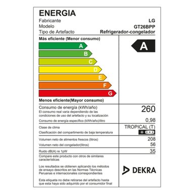 REFRIGERADORA LG TOP FREEZER GT26BPP 264L PLATEADA + PLANCHA OSTER - 6