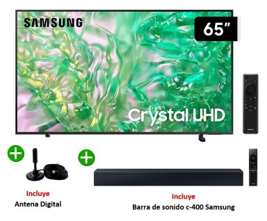 TELEVISOR SAMSUNG 65 CRYSTAL UHD 65DU8000 4K TIZEN OS SMART TV 2024 + ANTENA DIGITAL + BARRA DE SONIDO C-400