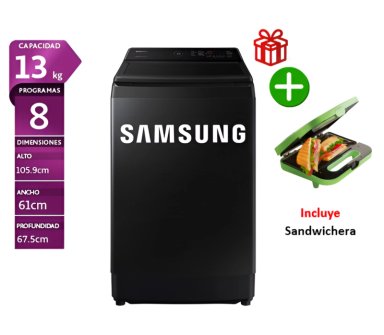 LAVADORA SAMSUNG 13 KG ECO INVERTER WA13CG5441BVPE NEGRO *+ SANDWICHERA - 1