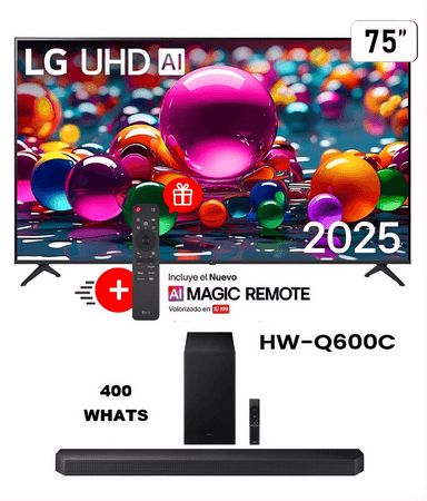 TELEVISOR LG 75 UHD 4K THINQ AI SMART TV 75UA8050PSA 2025 + SOUNDBAR SAMSUNG BLUETOOTH 312 CH HW-Q600CPE