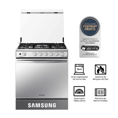 COCINA A GAS SAMSUNG NX52T7322PS GLP/GN 5 HORNILLAS MIRROR LOOK PLATA - 1