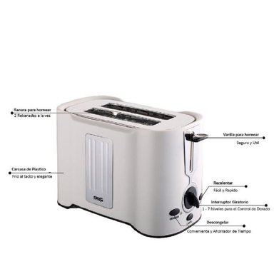 TOSTADORA DSP CAPACIDAD 2 PANES KC2038 ELÉCTRICA 850 W BLANCA - 2