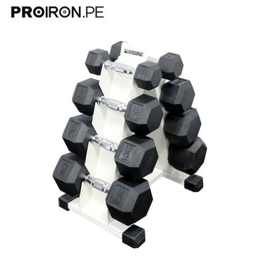 SET DE MANCUERNAS HEXAGONALES DE 65KG + RACK DE ACERO - 1