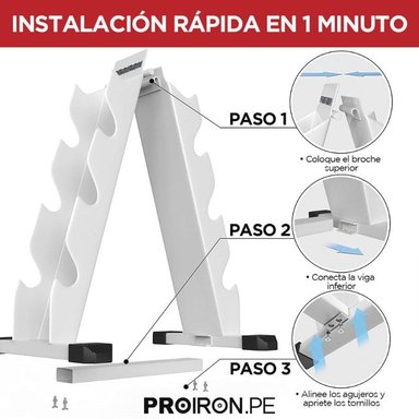 SET DE MANCUERNAS HEXAGONALES DE 65KG + RACK DE ACERO - 7