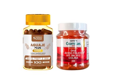 AGUAJE PLUS 500MG - 100 CAP - DERMO SUMAK|GOMITAS DE DHA + ÁCIDO FÓLICO + B6, B12