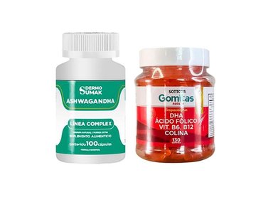 ASHWAGANDHA COMPLEX 100 CAP - DERMO SUMAK|GOMITAS DE DHA + ÁCIDO FÓLICO + B6, B12
