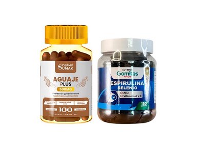 AGUAJE PLUS 500MG - 100 CAP - DERMO SUMAK|GOMITAS CON ESPIRULINA, SELENIO, ZINC, VIT. A Y E