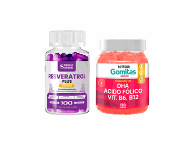 RESVERATROL PLUS 250MG 100 CAP + GOMITAS DHA, ÁCIDO FÓLICO, B6 Y B13