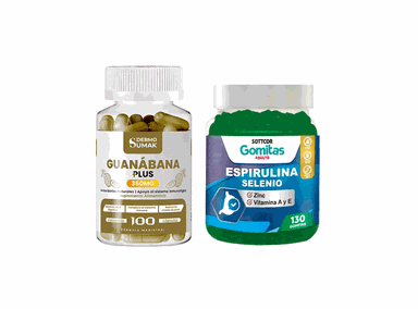 GUANÁBANA PLUS 350MG 100CAP + GOMITAS ESPIRULINA, ZN, SE, VIT A Y E