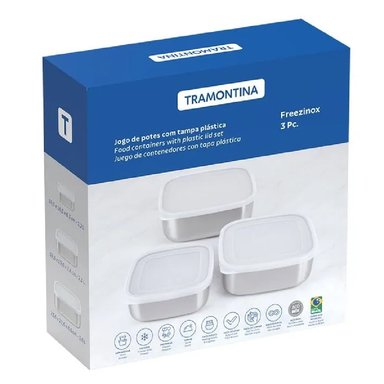JUEGO DE TAPAS CUADRADAS DE ACERO INOXIDABLE TRAMONTINA FREEZINOX  3 PIEZAS