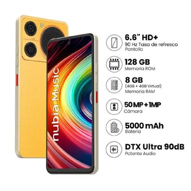 CELULAR ZTE NUBIA MUSIC LIBRE | PANTALLA 6.6' HD+ | 128 GB + 4 GB RAM EXPANDIBLE