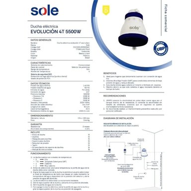 DUCHA ELÉCTRICA SOLE 4T 5500W MODELO 3121SOLDE5500AC - 4