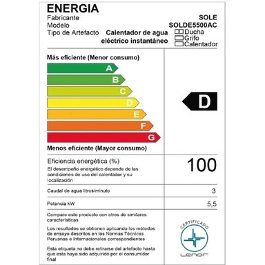 DUCHA ELÉCTRICA SOLE 4T 5500W MODELO 3121SOLDE5500AC - 5