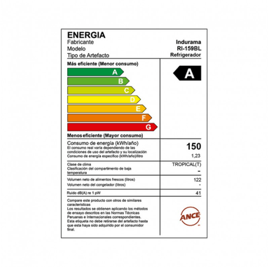 FRIGOBAR INDURAMA RI-159BL BLANCO 122L AMPLIA CAPACIDAD Y BAJO CONSUMO - 7