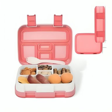 TÁPER TIPO BENTGO BOX HERMÉTICO PARA NIÑA DE 5 DIVISIONES CON CUBIERTO