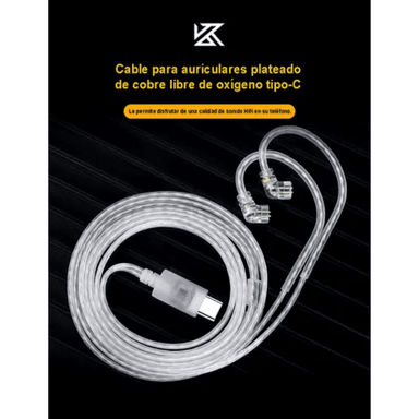 CABLE KZ PIN C, USB TIPO-C, PARA ZS10 PRO X, ZSN PRO X ETC. BLANCO - 2