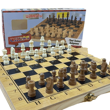 AJEDREZ 3 EN 1 CON PIEZAS DE MADERA