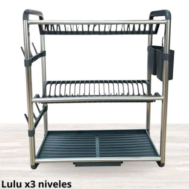 ESCURRIDOR DE PLATOS DOBLE BANDEJA DE PLATOS DE ACERO LULU X3 NIVELES