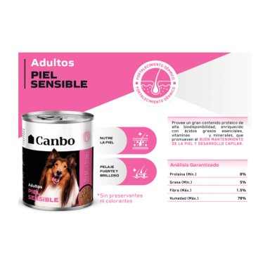 COMIDA HÚMEDA PERRO CANBO ADULTO PIEL SENSIBLE LATA 330 GR X 6 UND - 2