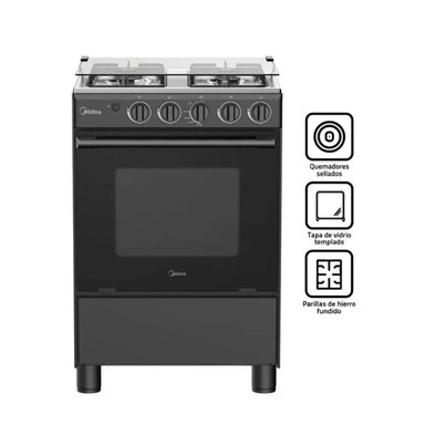 COCINA DE PIE MIDEA A GAS 4 HORNILLAS NEGRO - MGS24FS2LFABBC-PE