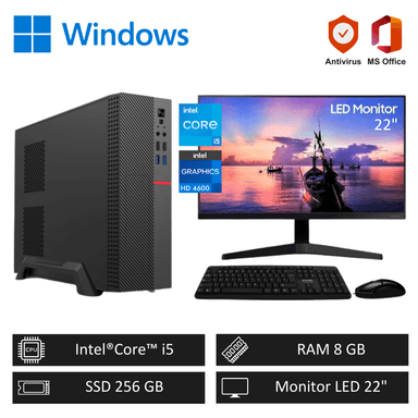 COMPUTADORA PC INTEL CORE I5 3.60GHZ | 8GB RAM | 256GB SSD + MONITOR 22' FHD - 1