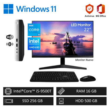 COMPUTADORA PC INTEL CI5-9500T 16GB RAM 256GB SSD+500GB HDD + MONITOR 22' FHD | REACONDICIONADO - 1