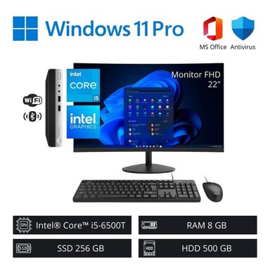 COMPUTADORA PC INTEL CORE I5-6500T 8GB RAM 256GB SSD 500GB HDD + MONITOR 22” FHD WIFI +BT - 1