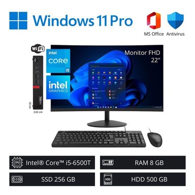 COMPUTADORA PC INTEL CORE I5-6500T 8GB RAM 256GB SSD 500GB HDD + MONITOR 22' FHD WIFI - 1