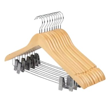 COLGADORES DE MADERA CON PINZA DE METAL, DOBLE FUNCION PACK DE 12 UNIDADES
IDEAL PARA POLERAS Y PANTALONES.
