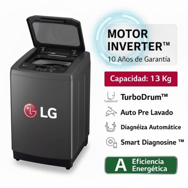 LAVADORA LG 13KG CARGA SUPERIOR WT13BPBK NEGRO CLARO - 1