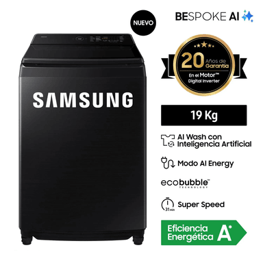 LAVADORA SAMSUNG 19KG WA80F19S8B AI WASH ECOBUBBLE™ NEGRA - 1