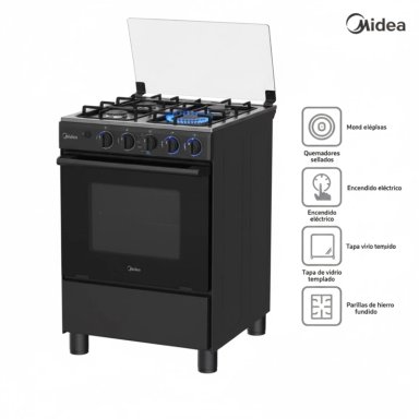COCINA DE PIE MIDEA MGS24FS2LFABBC-PE  A GAS 4 HORNILLAS NEGRO