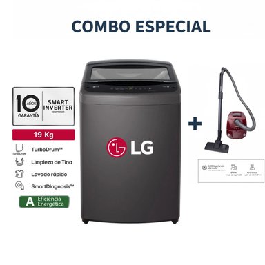 LAVADORA WT19BVTB 19 KG TURBODRUM CARGA SUPERIOR NEGRO CLARO LG + ASPIRADORA SAMSUNG VCC4190V3KXZS 2000W - 1