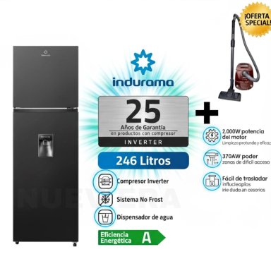 REFRIGERADORA INDURAMA RI-389DNI 246L NEGRO + ASPIRADORA SAMSUNG VCC4190V3K/XZS 2000W